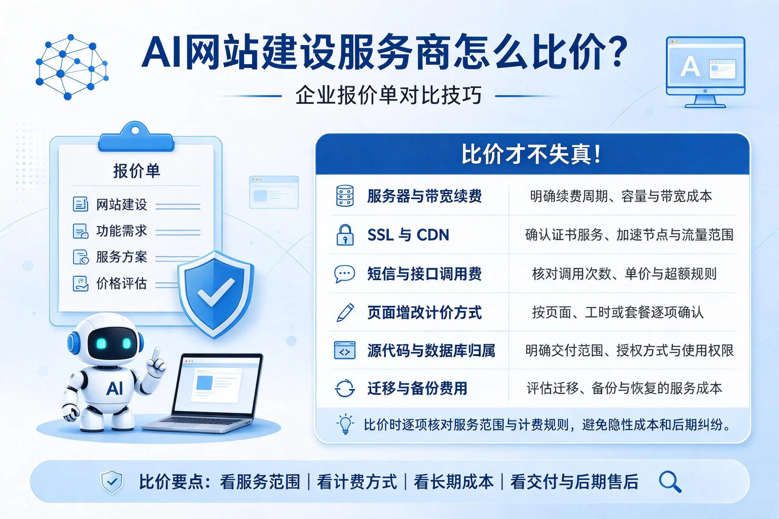 AI网站建设服务商怎么比价?来宾企业报价单对比技巧