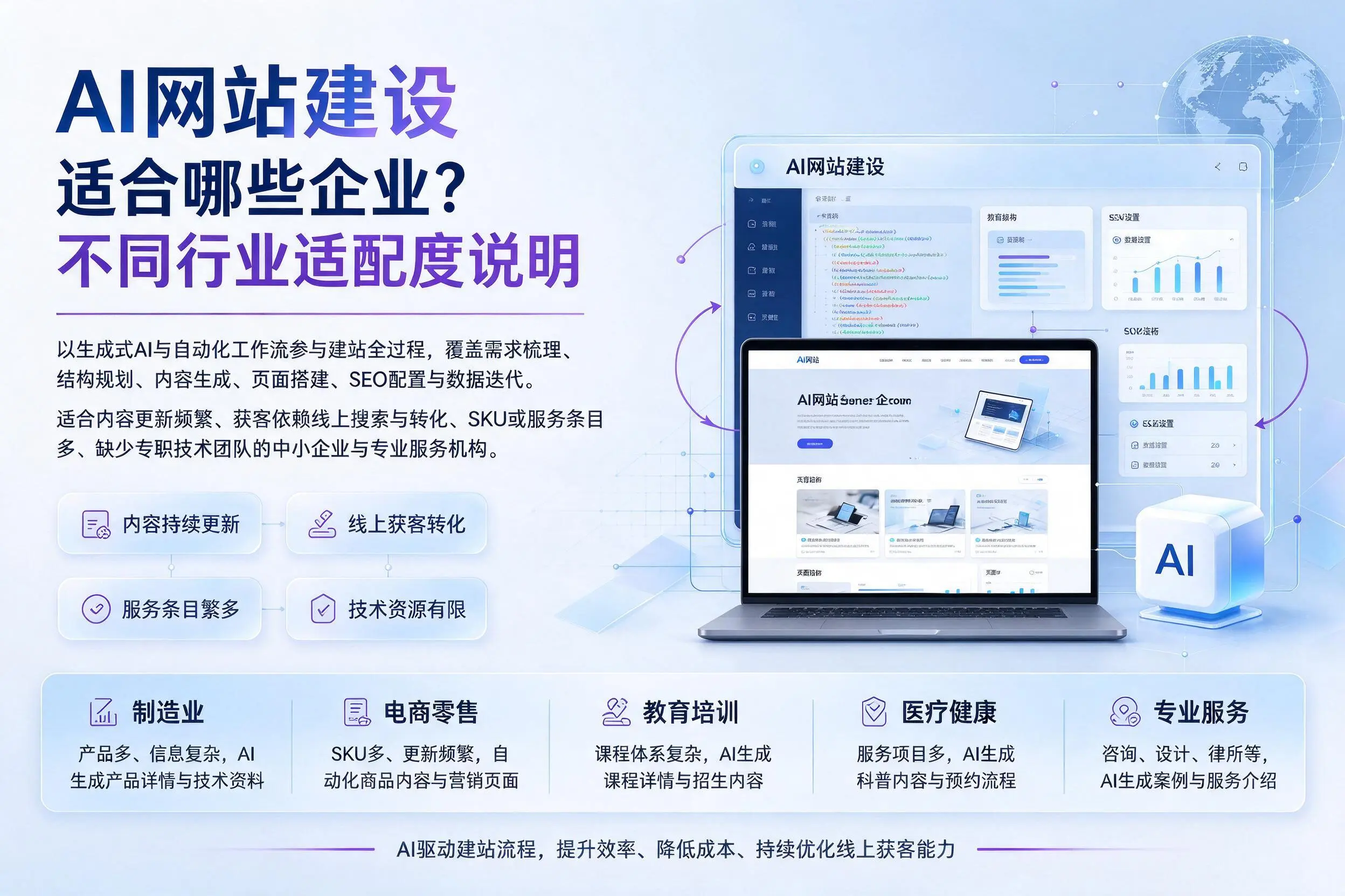 AI网站建设适合哪些企业?来宾不同行业适配度说明